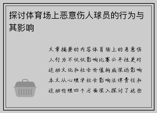 探讨体育场上恶意伤人球员的行为与其影响