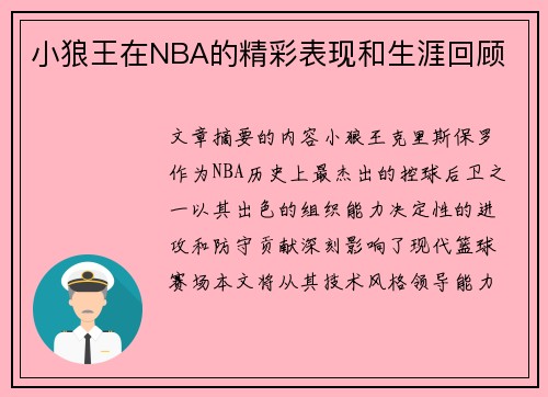 小狼王在NBA的精彩表现和生涯回顾